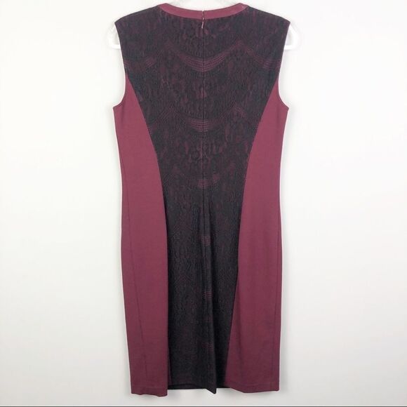 MAGASCHONI | Lace Panel Shift Dress Burgundy Black Women’s Size 10 - Picture 7 of 9